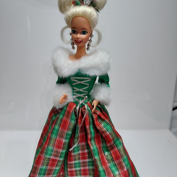 Barbie Other - Barbie Holiday Doll in Green and Red Plaid Dress